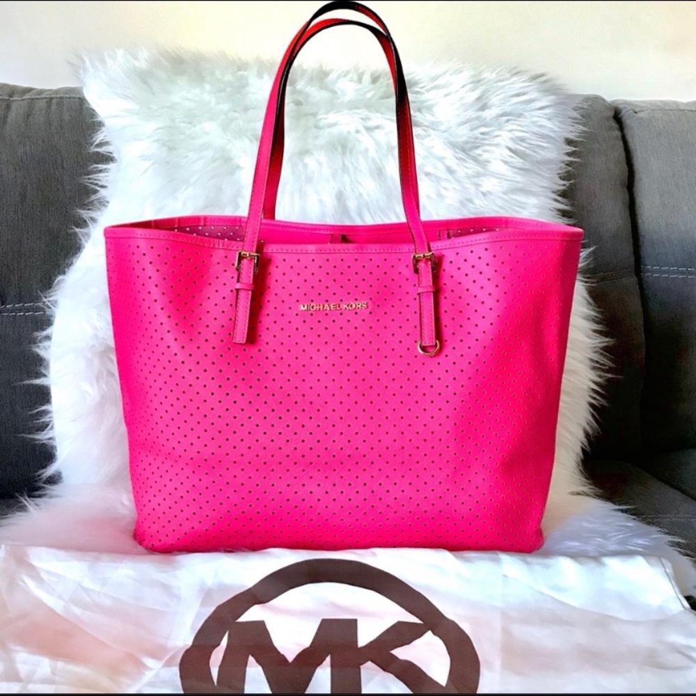 Michael Kors Jet Set Pink Perforated Leather Tote